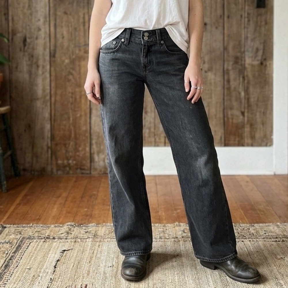 Levi's Superlow Women Pants 25 Black Wide Leg Double Button Y2K Grunge Skater